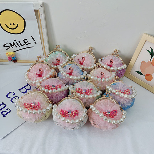 Elsa Princess Girls' Children's Pearl Handbag Children's Fashion Crossbody Bag for Little Girls and Babies, Popular and Stylish