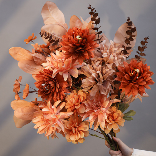 Caramel color wedding artificial flower decoration floral plastic flower ceiling flower arrangement flower arrangement wedding flower material coffee color fake flower