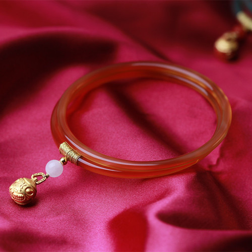 Dingdang bangle bracelet for women, natural agate and carnelian bangle, jade step-by-step sound, a pair of jade bracelets for girlfriend, same as the original pair