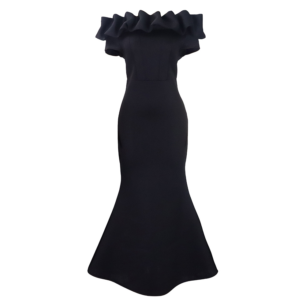 Fishtail Evening Dress Solid Color Ruffle Trim Slim Fit Elegant for Parties and Special Occasions OEM Available