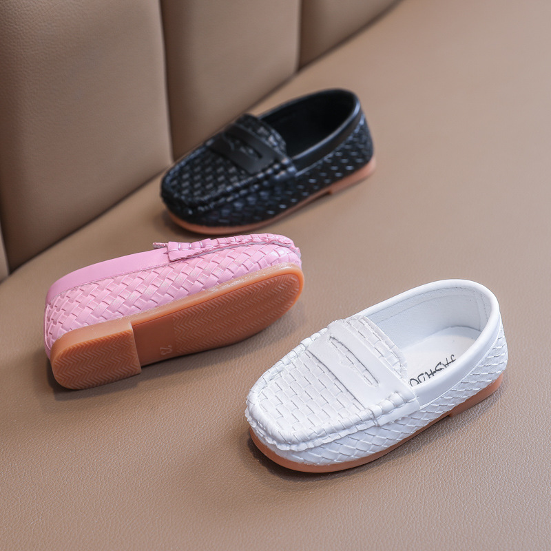 Zapatos de bebé, zapatos de cuero, modelos de primavera y otoño, zapatos para niños, zapatos de guisantes tejidos, niñas de 1-3 años, zapatos para niños coreanos, suela suave y cómoda