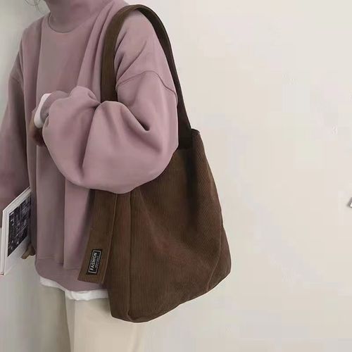 Autumn and Winter Canvas Bag Retro Corduroy Single-Shoulder Bag Large Capacity Student School Bag Versatile Striped Crossbody Bag