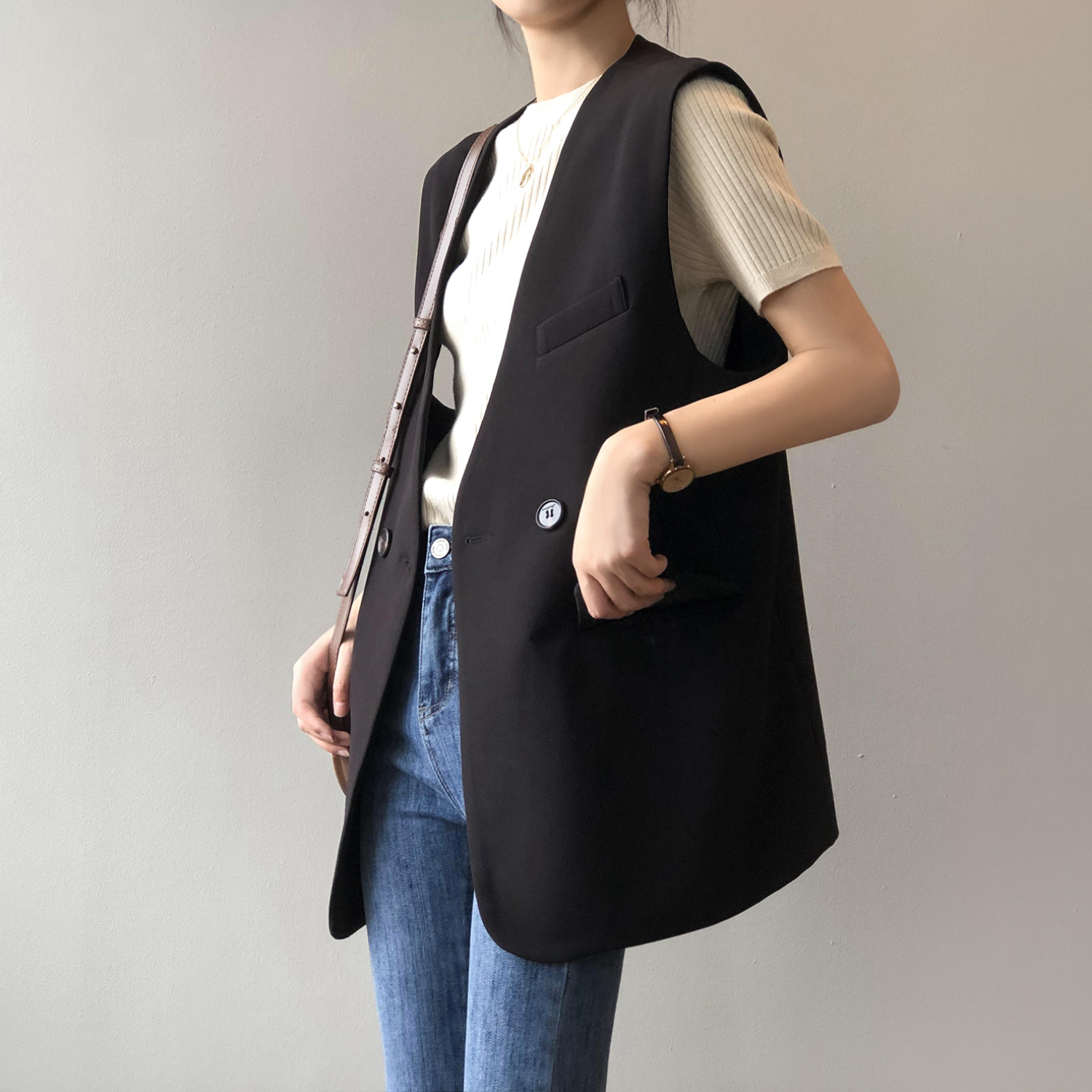 Suit Vest Womens Autumn New Korean Waistcoat Loose Mid Long Sleeveless OL  Vest | eBay