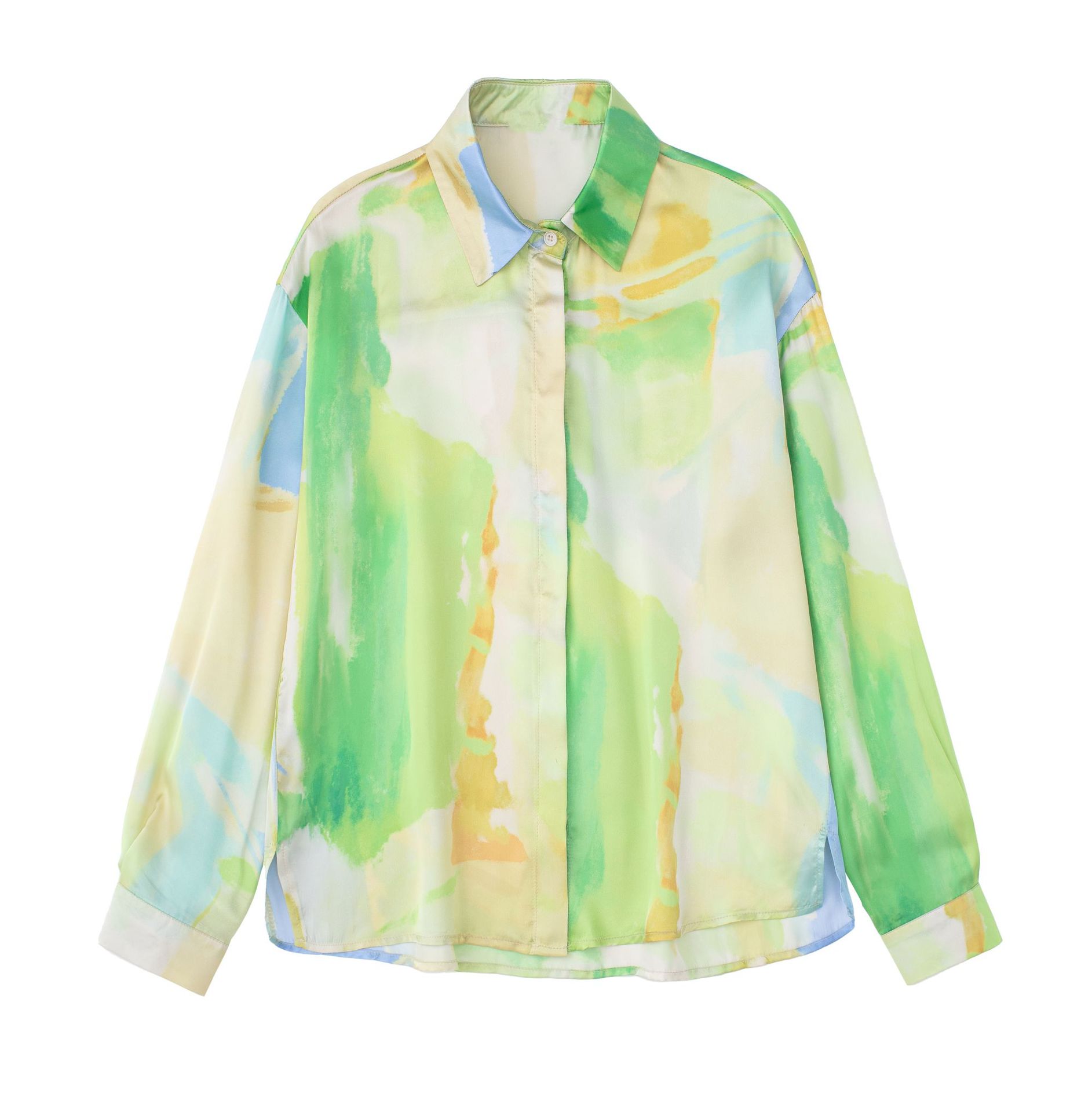 long-sleeved loose lapel tie-dye printed shirts NSAM134888