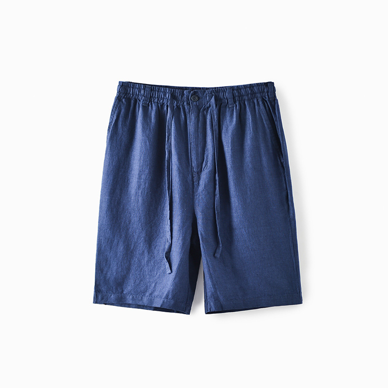 Pantalones de lino de verano Pantalones cortos de lino sueltos ocasionales de los hombres pantalones de playa transpirable cintura elástica pantalones recortados 076