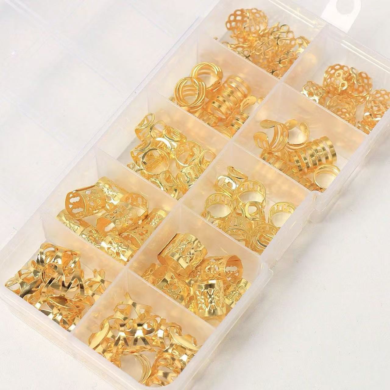 50pcs joyería de peluca trenzada sucia anillo de extensión de cabello trenzada hueca de hierro anillo de decoración hebilla de accesorios para el cabello de bricolaje material