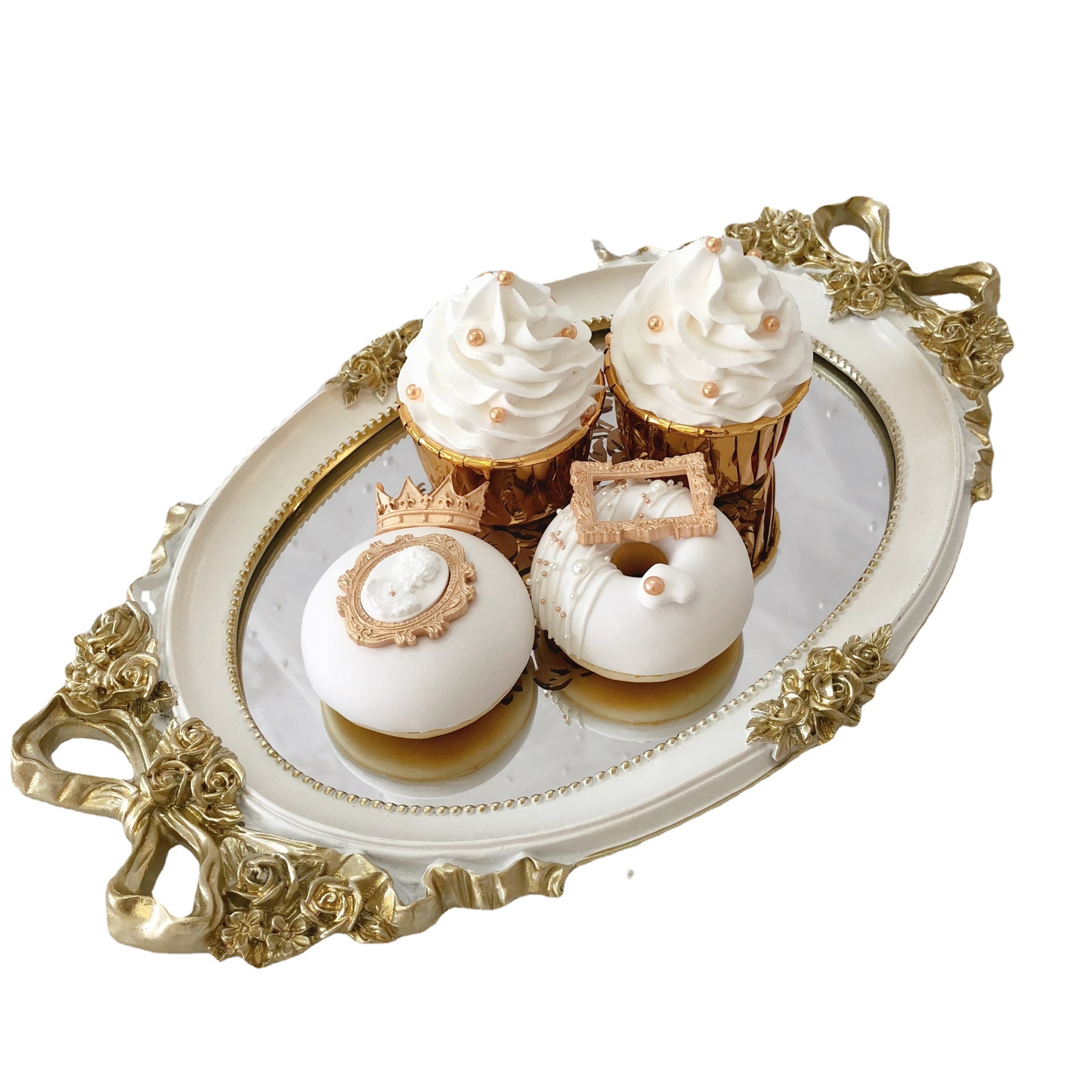 Bandeja de espejo en relieve de estilo europeo de boda postre Mesa decoración plato postre pastel tarde té fruta plato buffet