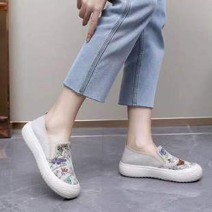 2025 New Style Old Northern Cloth Shoes Soft Sole Slip-On Fashion Casual Canvas Shoes Versatile Breathable