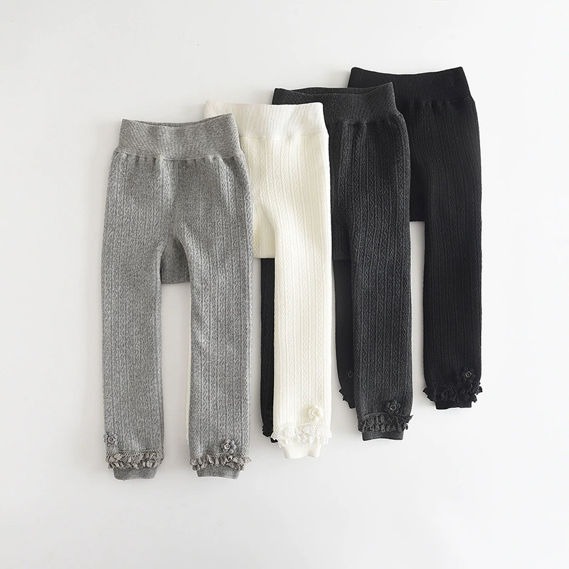 Children's demi-season keep warm tights, velvet leggings, flowered