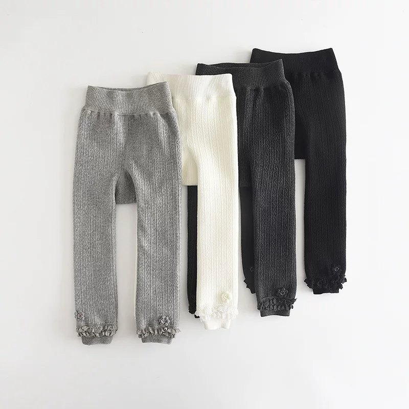 Children's demi-season keep warm tights, velvet leggings, flowered
