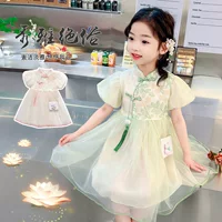 Летнее платье Cheongsam для девочек 2025 новый новый китайский стиль детский национальный стиль марлевый юбка детское платье с короткими рукавами