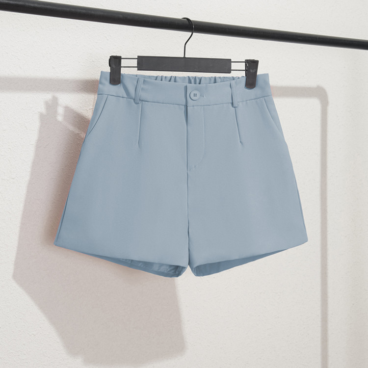 Damen Casual High Waist Loose Fit Graue Shorts Sommer Gerades Bein Bermudashorts mit Knöpfen_voghion.com