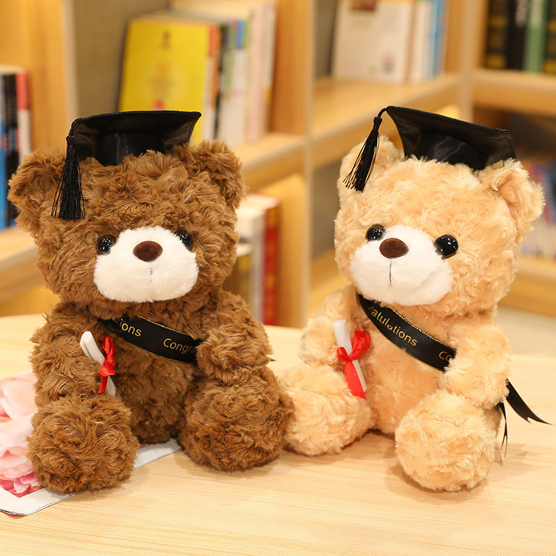 戴博士帽小熊公仔博士熊毛绒玩具泰迪熊毕业熊玩偶毕业季礼物logo