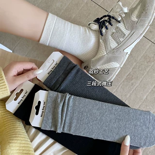 无骨缝头秋冬款微压抗起球纯色ins韩版堆堆白色袜子女四季袜直板