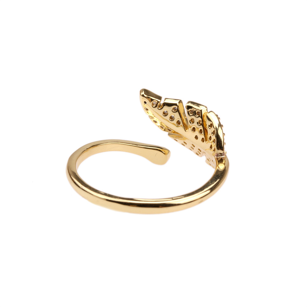 Leaf open ring inlaid zircon copper index finger ring personalized hand jewelry wholesale
