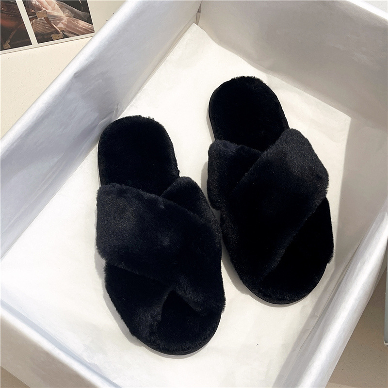 Pantuflas de lana cruzada de estilo explosivo transfronterizo para mujeres en otoño e invierno