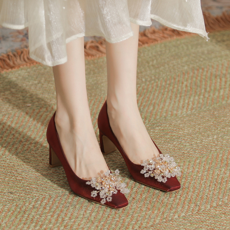 women's evening dress shoes Pearl Ankle Strap Evening Block Heel, Bridesmaids Shoes, Party Shoes