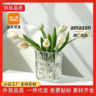 跨境璀璨轻奢玻璃花瓶高级感摆件 ins风高颜值简约创意鲜玻璃花瓶