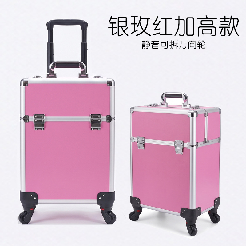 Maletín de Maquillaje con Trolley Multicapa de Madera con Ruedas Giratorias y Candado para Almacenamiento Doméstico