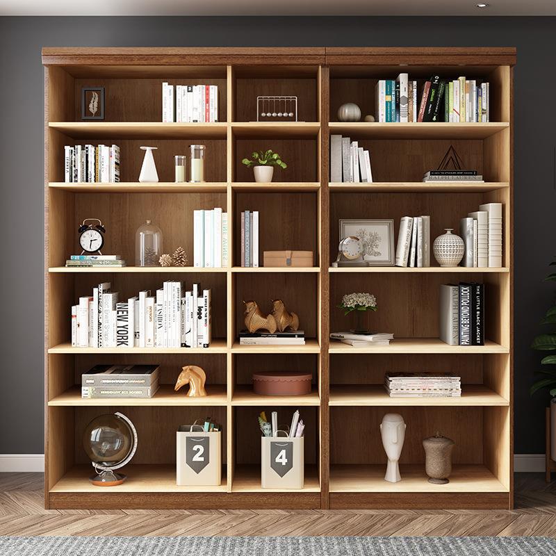 Modern simple Chinese solid wood bookcase combination three-door storage cabinet floor-to-ceiling glass door bookshelf six-door solid wood bookcase