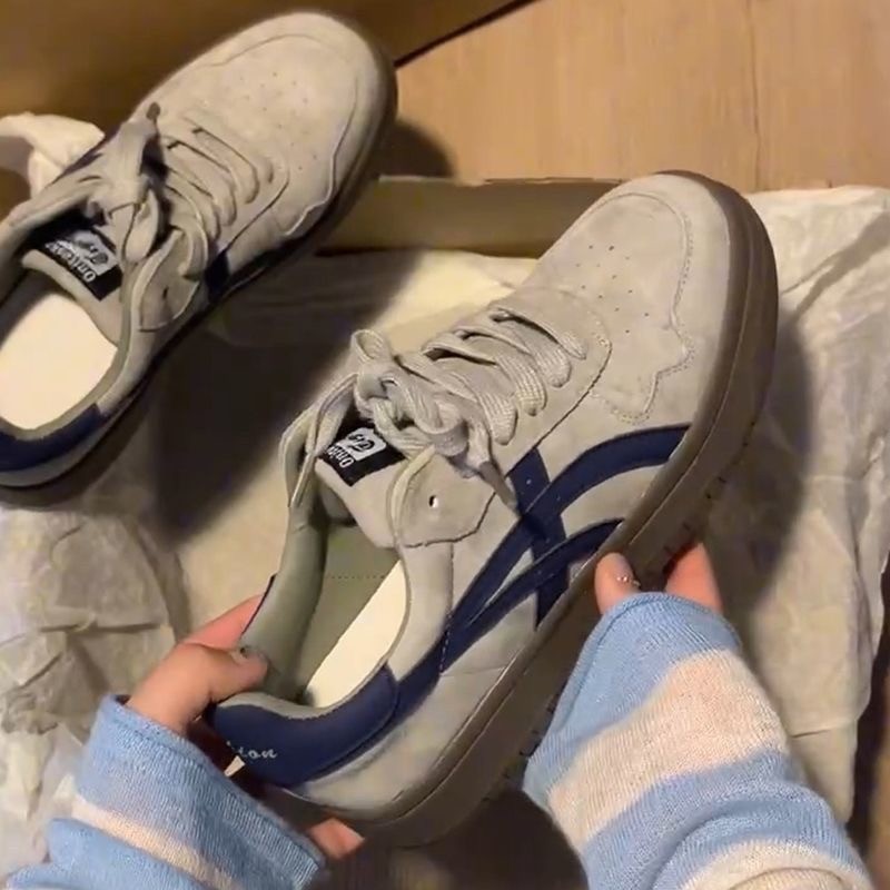 Forrest Gump Shoes Vintage Color Matching Breathable Soft Bottom Leather All-match Sports Casual Sneakers New Color Matching German Training Shoes Niche Black