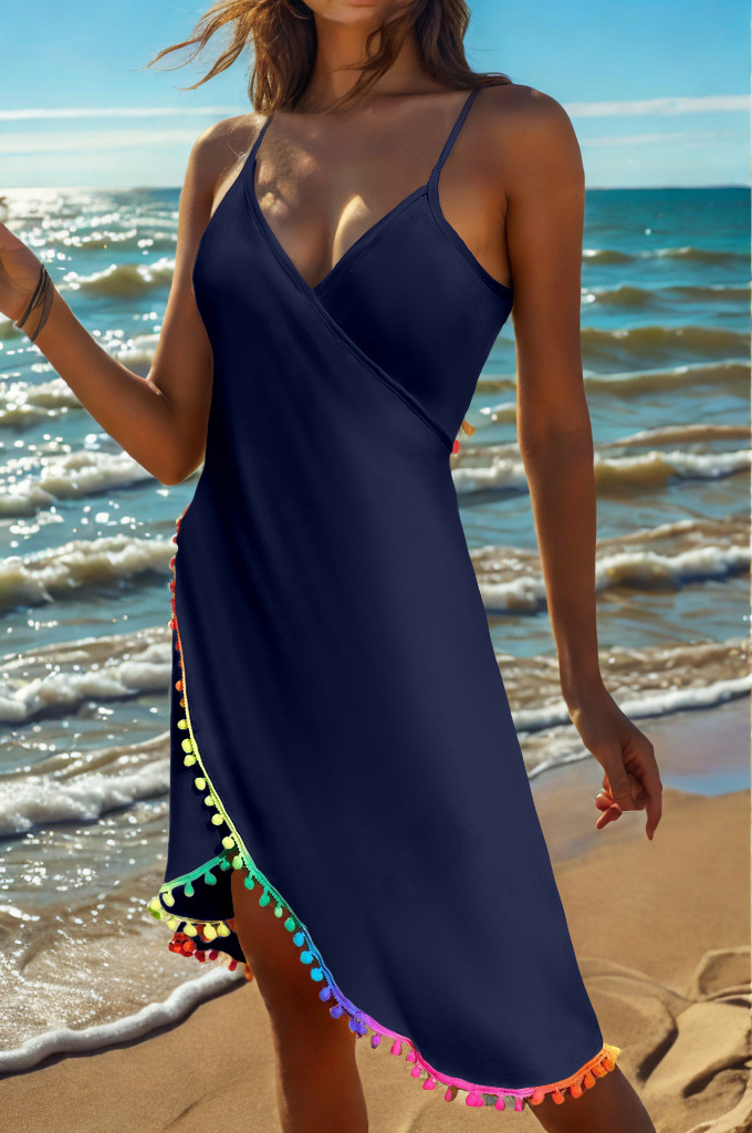 Vestido Multiuso Playero de Tirantes para Mujer de Poliéster con Borlas para Playa image 8