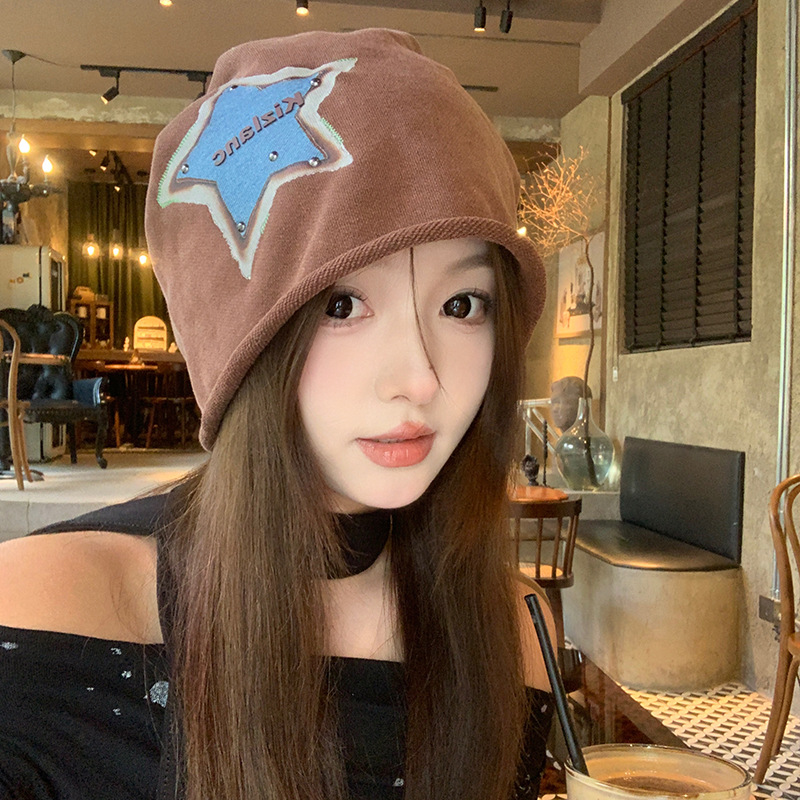 Retro americano viejo lavado estrella pila sombrero mujer delgada dulce y cool sensación de atmósfera de gran envoltura de cabeza gorra fría