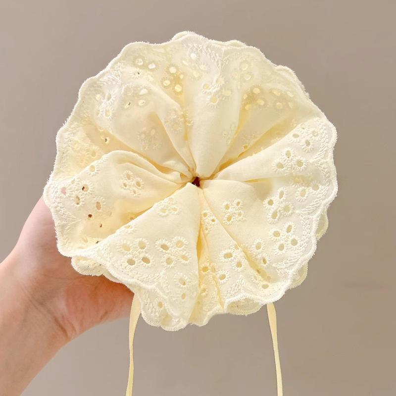 Corbata de pelo de intestino de lunares de crema grande coreana, gomas de goma de cola de caballo suaves para mujer, accesorios para el cabello de bola, accesorios para el cabello, cuerda para la cabeza