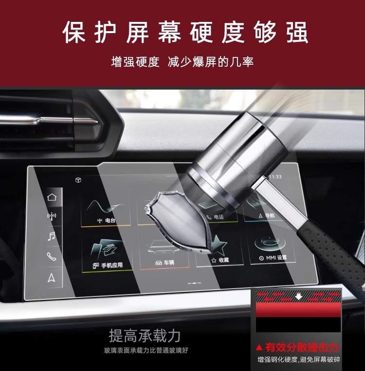 Suitable for 21-26 Models of Audi A3L Central Control Screen Tempered Film Car Interior Film Protection Supplies Modification Accessories