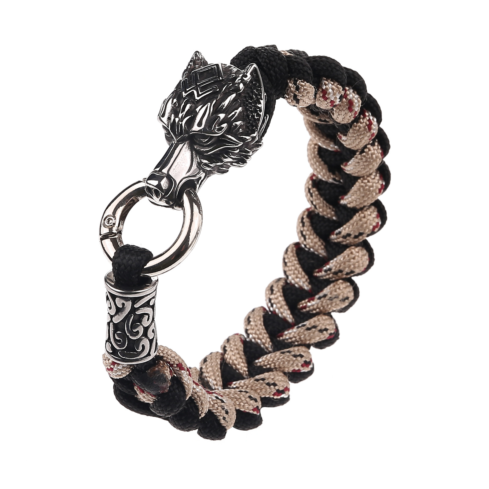 Herren Wikinger Wolfsklaue Edelstahl Survival Paracord Armband_voghion.com