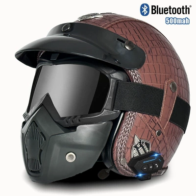 Motosiklet kaskı (dəbilqə) — motorcycle leather helmet electric car - v-brown-check-mask-bluetooth-s