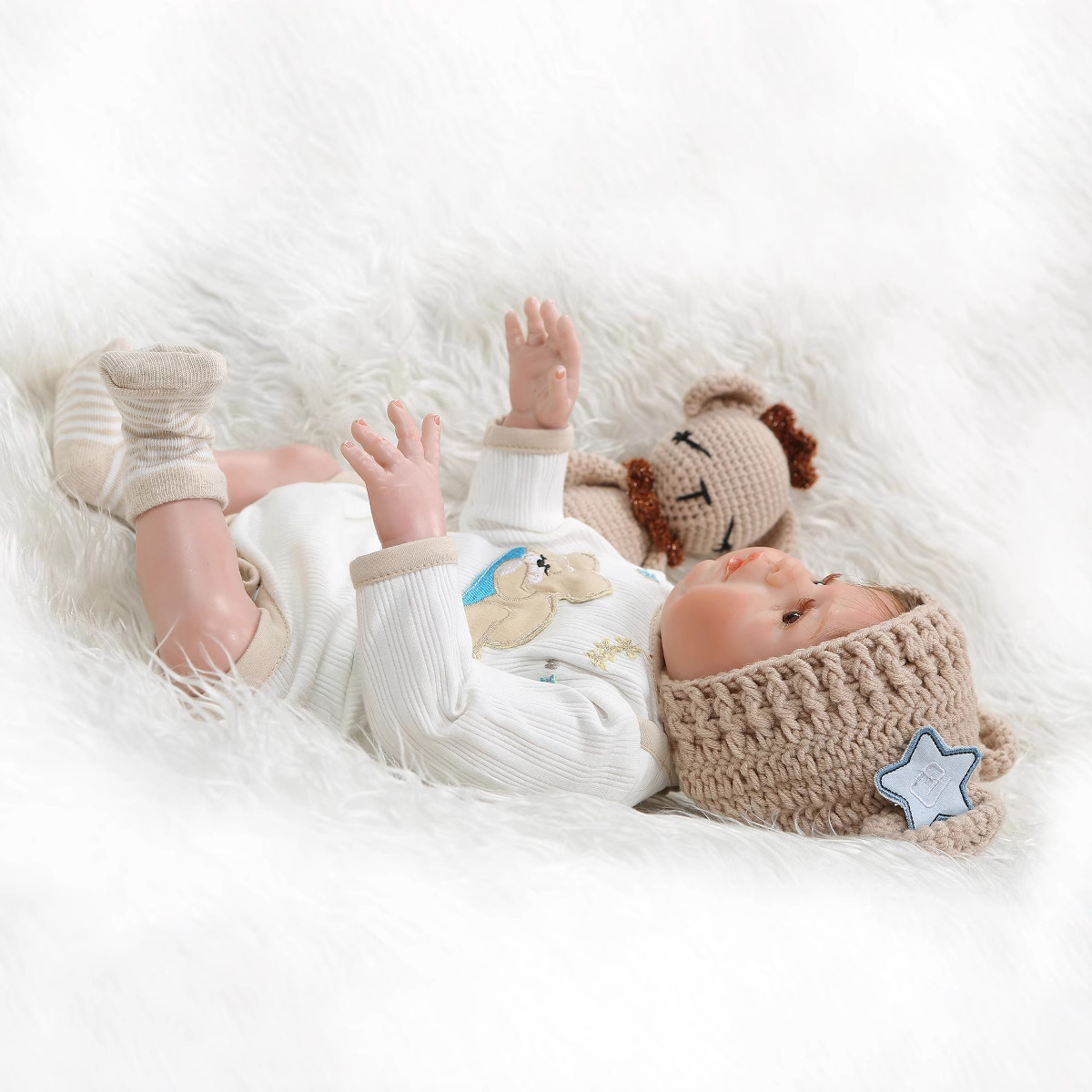 Nuevo pegamento completo simulación muñeca doble bebé muñeca de silicona juguete favorito de los niños