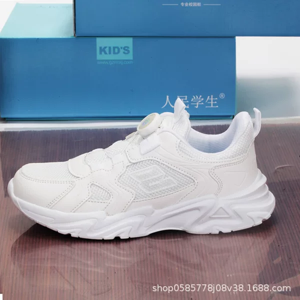 Autumn New White Children's Sports Shoes, Small White Shoes, Medium and Large Children's Breathable Student Sneakers, White Running Shoes