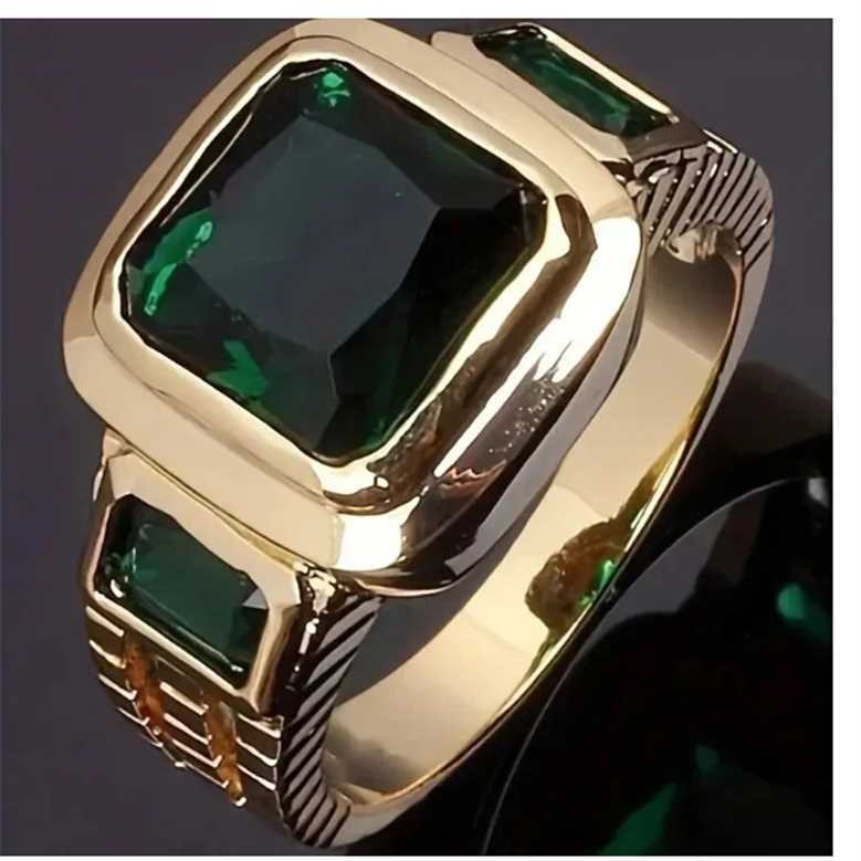 Men's Square Ring New Style Men's Ring Cross-Border Emerald