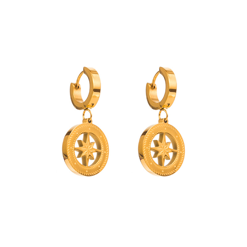 Fashion Star Butterfly Titanium Steel Plating Turquoise Shell Earrings 1 Pair