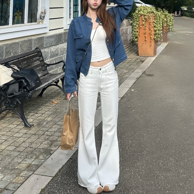 White Flared Jeans for Women, Summer Low-Waist Slimming Wide-Leg Bell-Bottom Pants, Suitable for Pear-Shaped Body