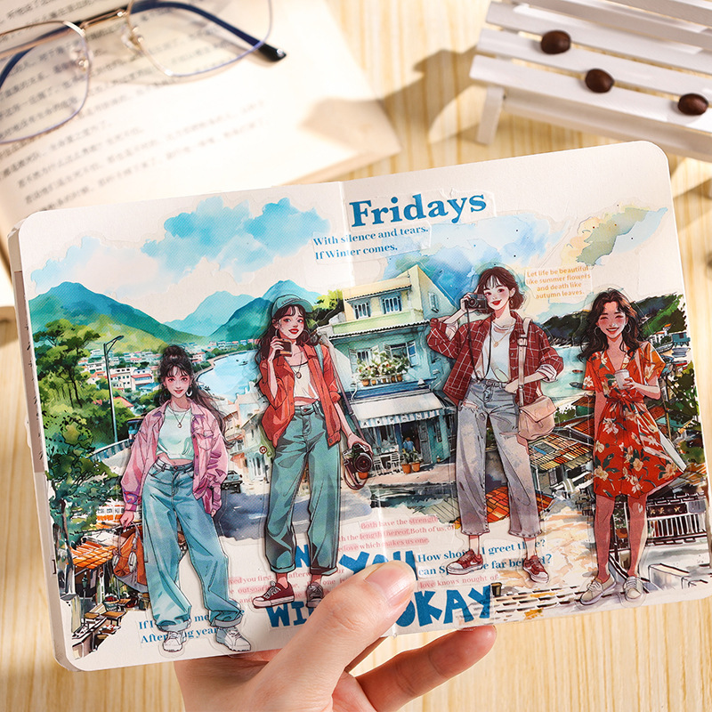 Hong Kong Rhyme estilo transparente pegatinas impermeables para mascotas bolsas diy diario pegatinas retro calle de figuras pegatinas de chicas