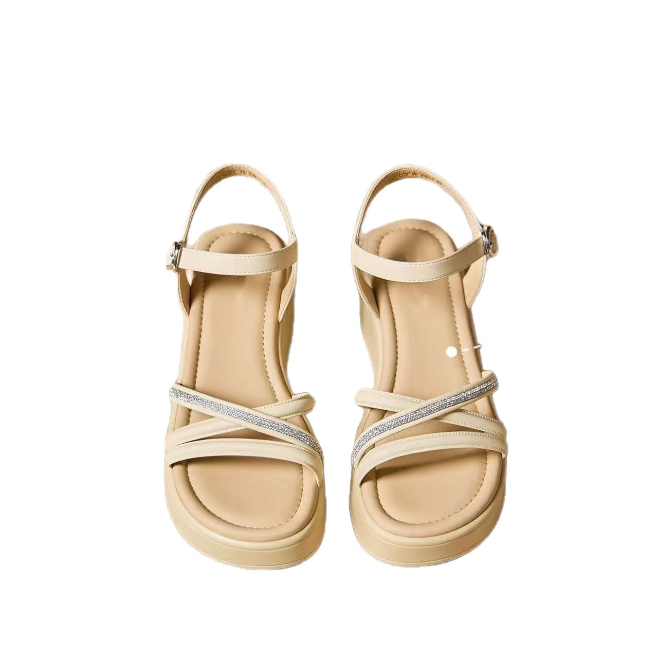 Sandalias de suela gruesa para mujeres verano 2026 nuevo estilo con talón de diamante con muffin de suela suave de hadas zapatos de tacón alto