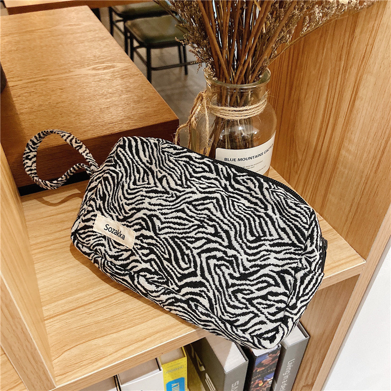 13311 checkered color-blocking large-capacity cosmetic bag, women's leopard print fashionable clutch, canvas storage bag wholesale undefined