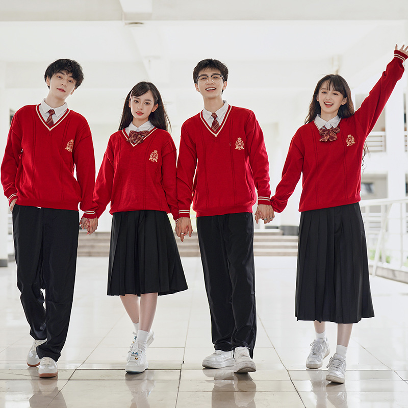 (2개) 클래스 유니폼 가을 대학 스타일 스웨터 중학생 고등학생 시니어 고등학생 스포츠 졸업 합창 교복 세트