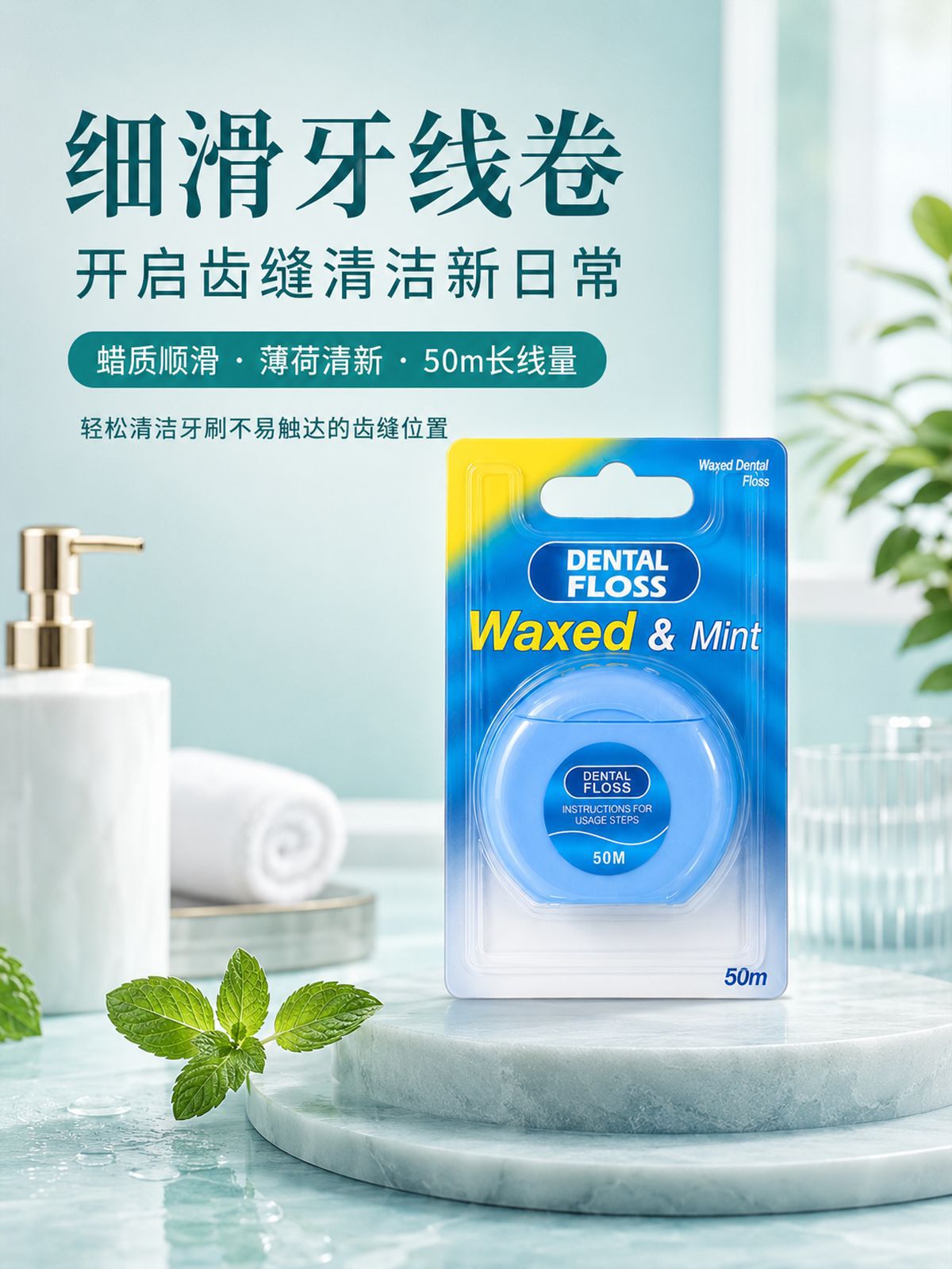 50m Nylon Dental Floss Mint Flavor Multi-Color Set