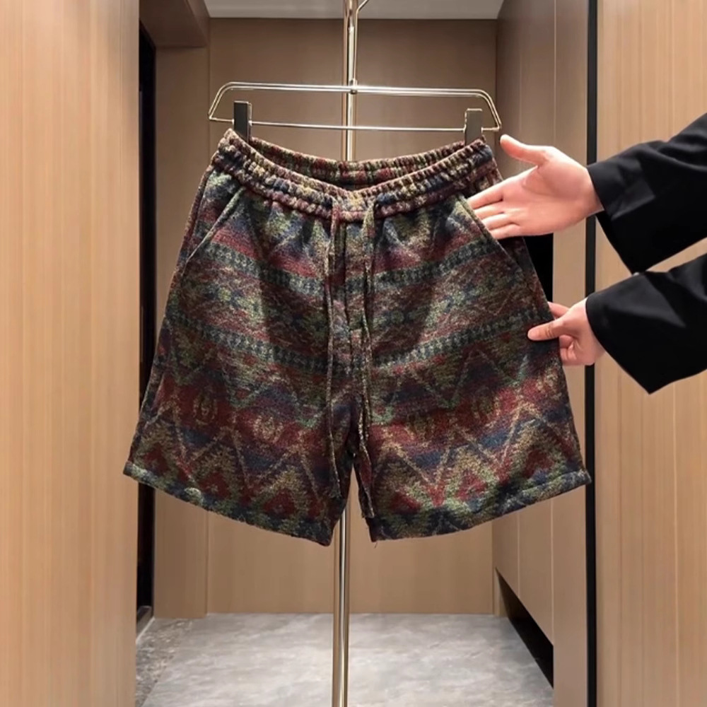 Men's Retro Plaid Loose Fit Shorts National Trend Style Summer Casual Sports Breeches Five Point Pants Trendy Brand_viptrois.com