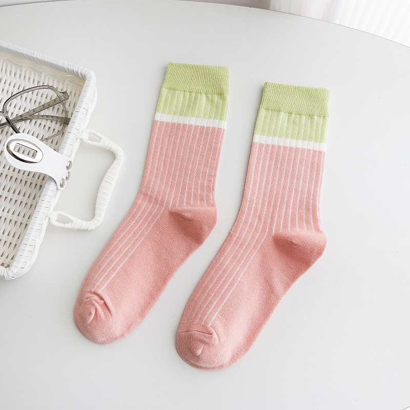 Calcetines de algodón de color puro medias de mujer a media pierna de color japonés a juego medias de mujer a rayas de Moda de Primavera, verano, Otoño e Invierno calcetines al por mayor