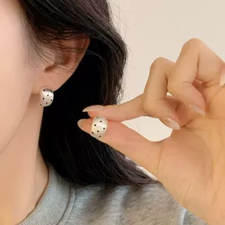 925银针简约高级感耳钉可爱波点拉丝耳饰设计耳环百搭气质个性女