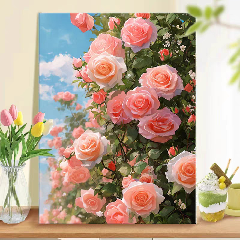 Pintura al óleo digital de estilo antiguo estilo arquitectónico de la dinastía Tang, relleno a mano, relleno de agujero, lámpara acrílica, sala de estar nueva