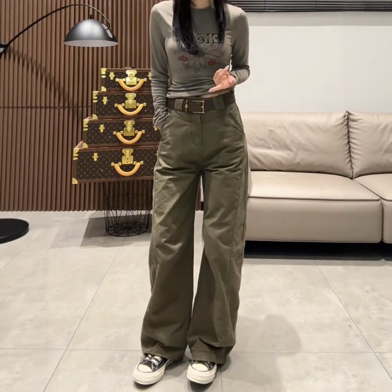 2025秋季新款工装牛仔裤女大码显瘦直筒裤窄版阔腿裤遮肉拖地长裤|undefined
