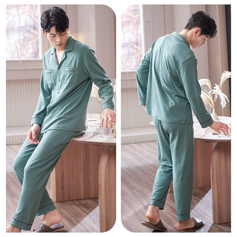 Plaid pijamas hombres de primavera y otoño 100% algodón manga larga más tamaño suelto Otoño e Invierno traje de homewear Delgado