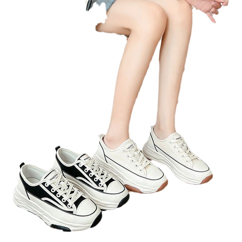 Beihaidao moda de suela gruesa zapatos de lona con cordones para las mujeres 2024 primavera nuevos zapatos blancos planos de moda para las mujeres