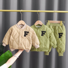 小童宝宝纯色棉服套装男童夹棉开衫棒球服套装儿童加厚潮一件代发
