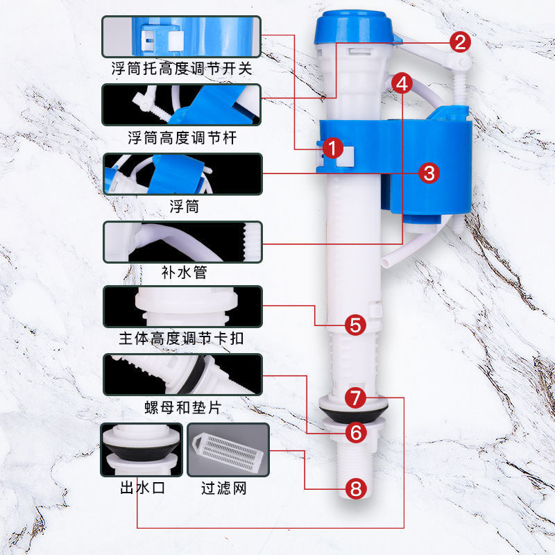 Toilet tank accessories, universal drain valve, water inlet valve, old-fashioned toilet seat button, toilet water supply device, water outlet complete set details Picture